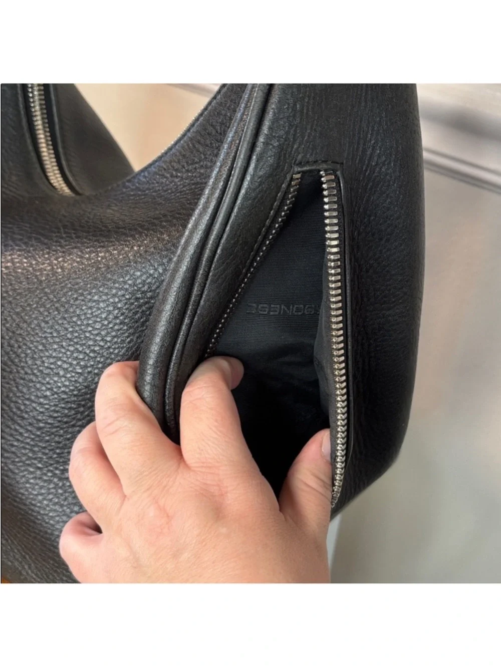 Borbonese Black Pebbled Leather Hobo Shoulder Bag